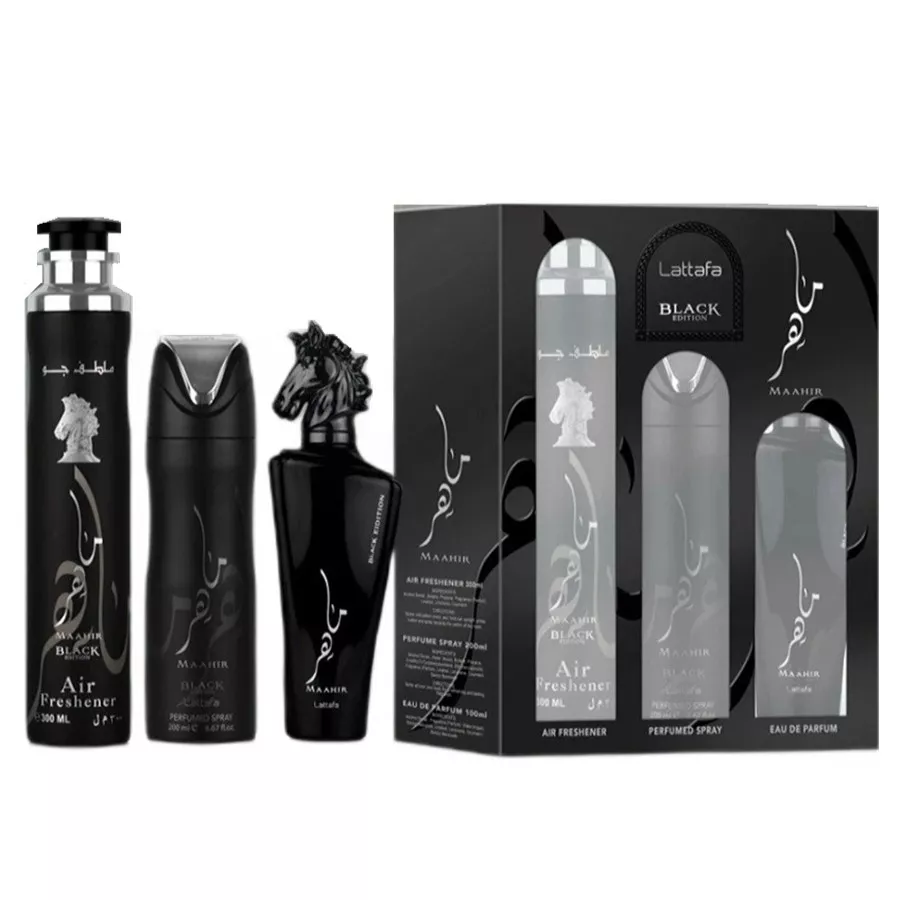 MAAHIR BLACK EDITION EDP U 100ML + DEODORANT 200ML + AIR FRESHENER 300ML 1