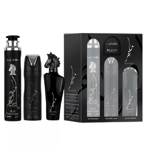 MAAHIR BLACK EDITION EDP U 100ML + DEODORANT 200ML + AIR FRESHENER 300ML 1
